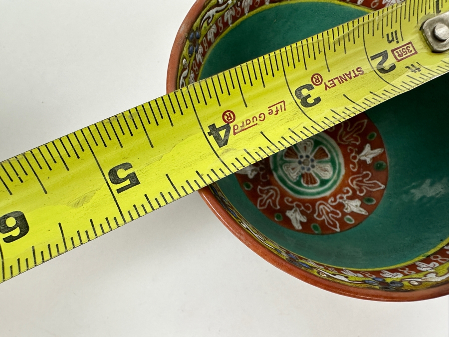 Antique Chinese Hand Painted Thai Benjarong Polychrome Porcelain Bowl With Wooden Stand 4.25W X 2.25H [Photo 12]