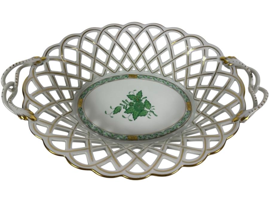Herend Hand Painted Porcelain Reticulated Dish 13.5W X 9D X 3H [Photo 1]
