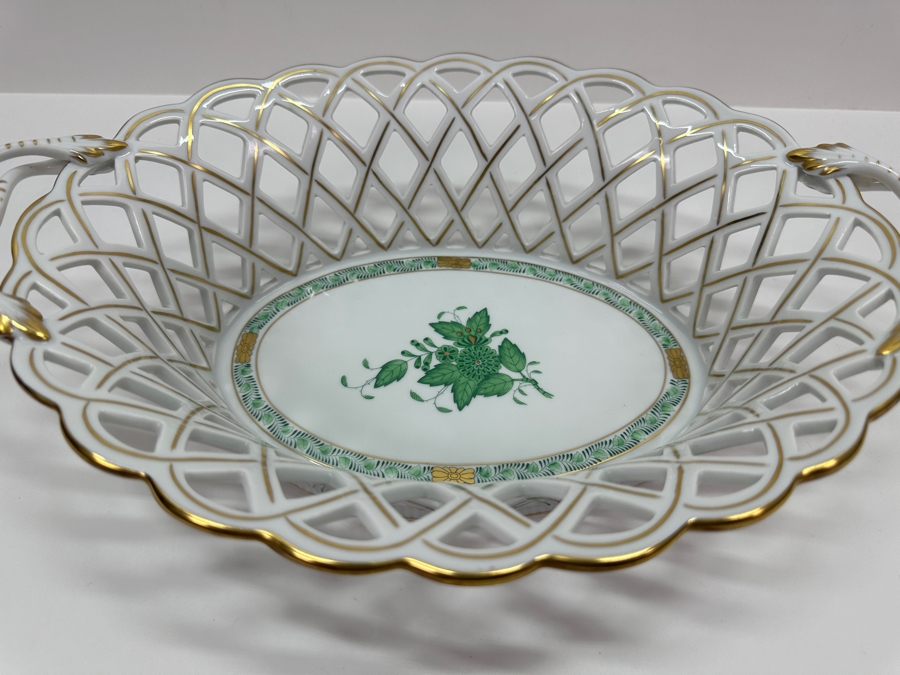 Herend Hand Painted Porcelain Reticulated Dish 13.5W X 9D X 3H [Photo 3]