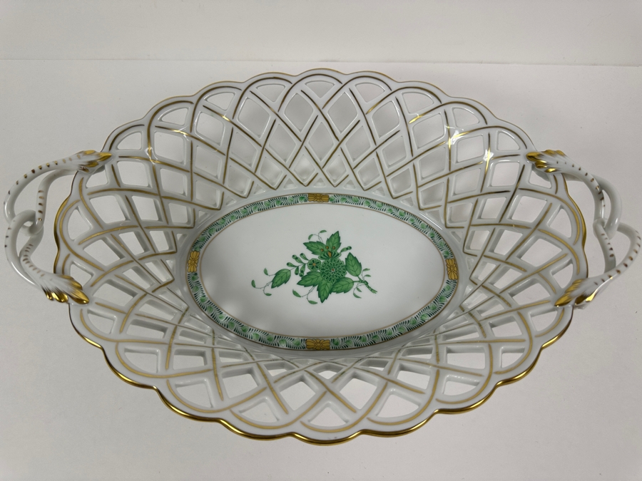 Herend Hand Painted Porcelain Reticulated Dish 13.5W X 9D X 3H [Photo 2]