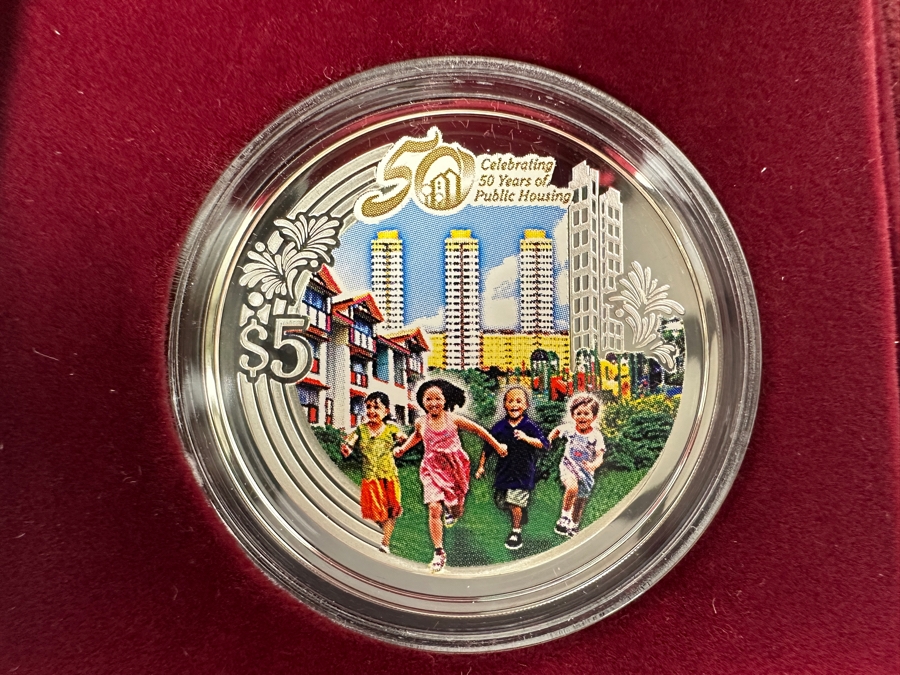 Rare .999 Fine Silver $5 Dollar Proof Coin 2010 Celebrating 50 Years Of Public Housing In Singaport From The Singapore Mint Limited To 8,000 Coins 20g [Photo 3]