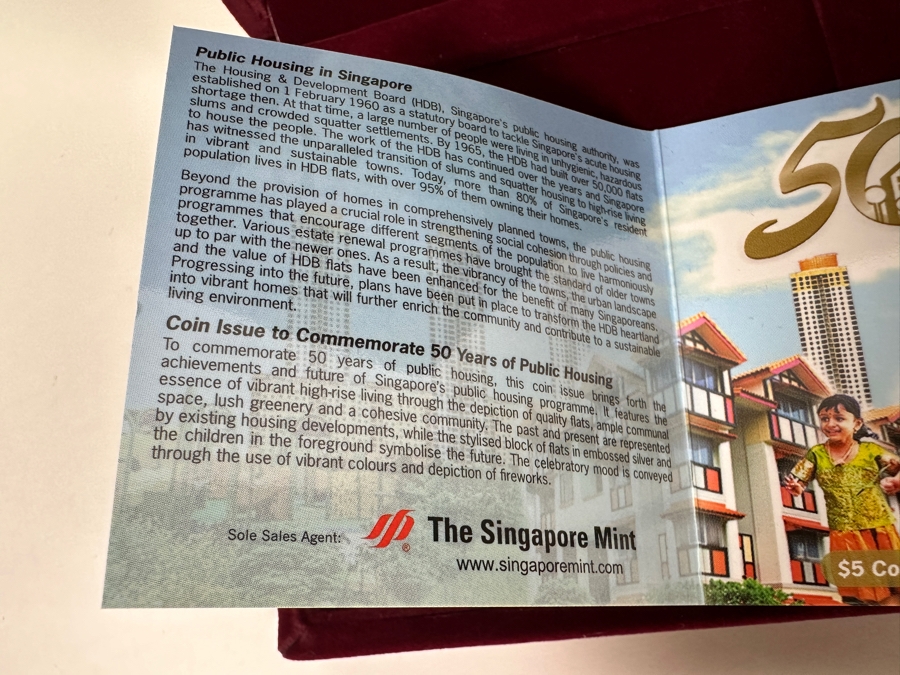 Rare .999 Fine Silver $5 Dollar Proof Coin 2010 Celebrating 50 Years Of Public Housing In Singaport From The Singapore Mint Limited To 8,000 Coins 20g [Photo 8]