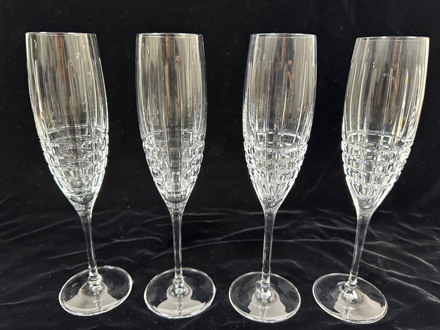 (4) Tiffany & Co. Crystal Champagne Flutes Plaid With Original Tiffany & Co. Boxes 9 1/8'H [Photo 6]