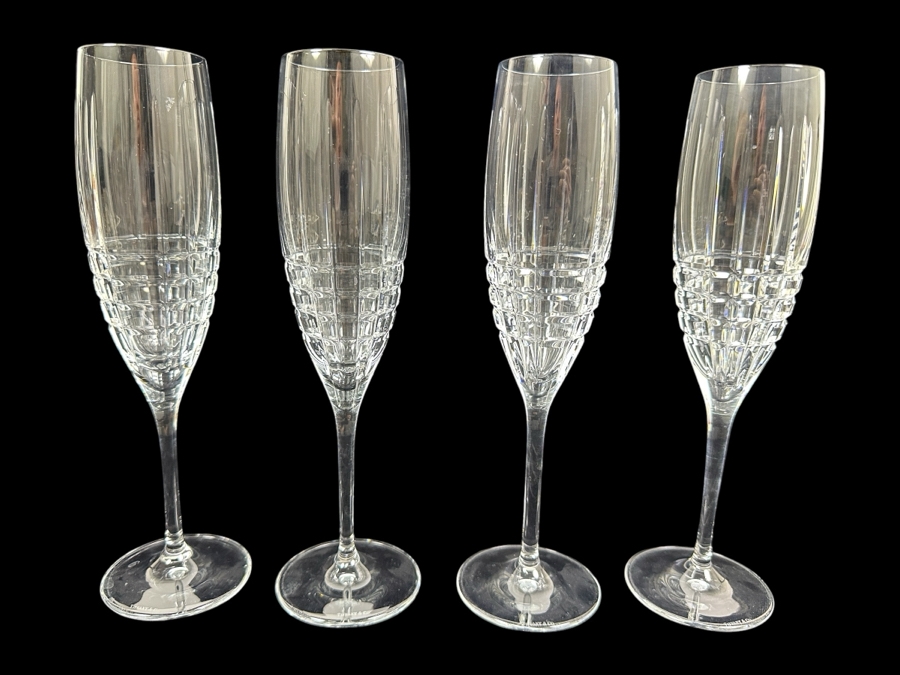(4) Tiffany & Co. Crystal Champagne Flutes Plaid With Original Tiffany & Co. Boxes 9 1/8'H [Photo 2]