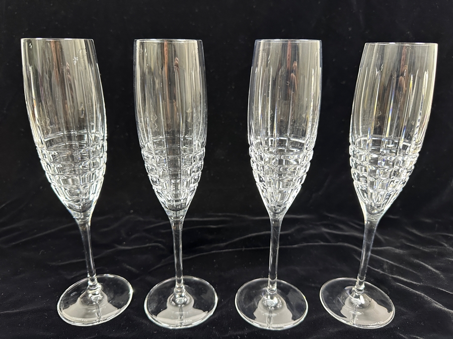 (4) Tiffany & Co. Crystal Champagne Flutes Plaid With Original Tiffany & Co. Boxes 9 1/8'H [Photo 7]