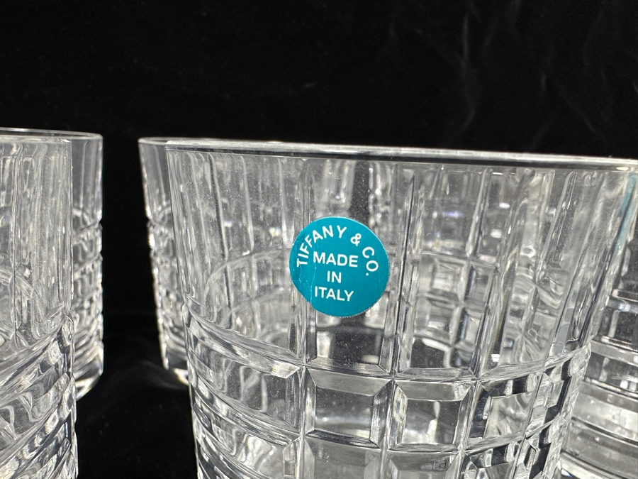 (6) Tiffany & Co. Crystal Plaid Double Old Fashioned Glasses Mostly New With Tags 3 5/8'H [Photo 5]