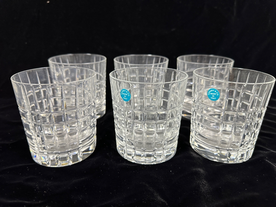 (6) Tiffany & Co. Crystal Plaid Double Old Fashioned Glasses Mostly New With Tags 3 5/8'H [Photo 2]