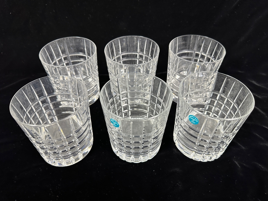 (6) Tiffany & Co. Crystal Plaid Double Old Fashioned Glasses Mostly New With Tags 3 5/8'H [Photo 6]