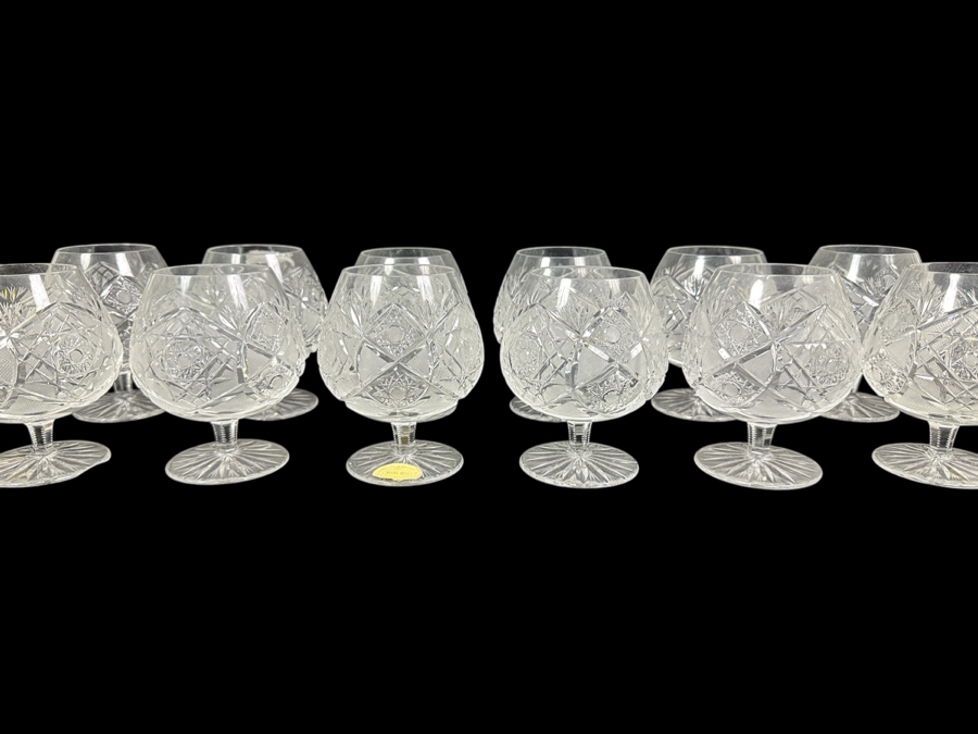 (12) Vintage Bohemia Hand Cut Lead Crystal Brandy Snifter Stemware Glasses Made In Czechoslovakia 4 5/8H