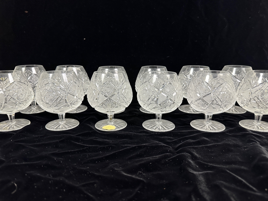 (12) Vintage Bohemia Hand Cut Lead Crystal Brandy Snifter Stemware Glasses Made In Czechoslovakia 4 5/8H [Photo 2]
