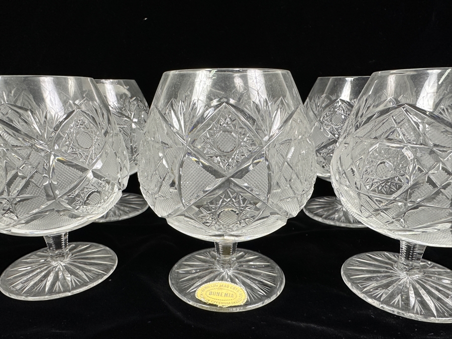 (12) Vintage Bohemia Hand Cut Lead Crystal Brandy Snifter Stemware Glasses Made In Czechoslovakia 4 5/8H [Photo 3]