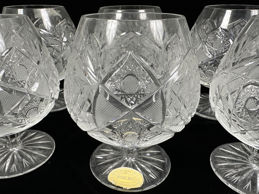 (12) Vintage Bohemia Hand Cut Lead Crystal Brandy Snifter Stemware Glasses Made In Czechoslovakia 4 5/8H [Photo 6]