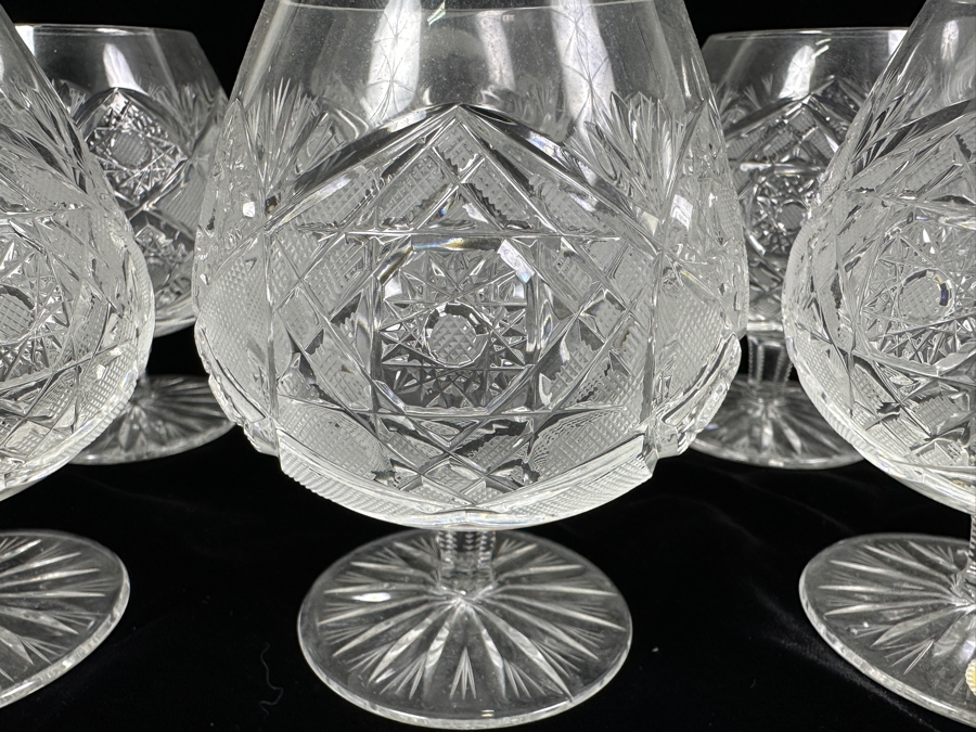 (12) Vintage Bohemia Hand Cut Lead Crystal Brandy Snifter Stemware Glasses Made In Czechoslovakia 4 5/8H [Photo 7]