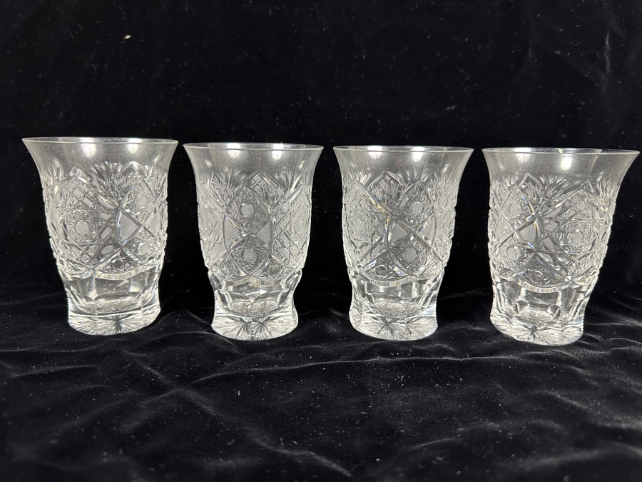 (4) Vintage Bohemia Hand Cut Lead Crystal Glasses Made In Czechoslovakia 4H [Photo 2]