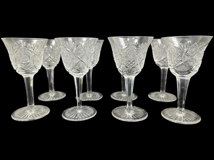 (8) Vintage Bohemia Hand Cut Lead Crystal Stemware Glasses Made In Czechoslovakia 5H