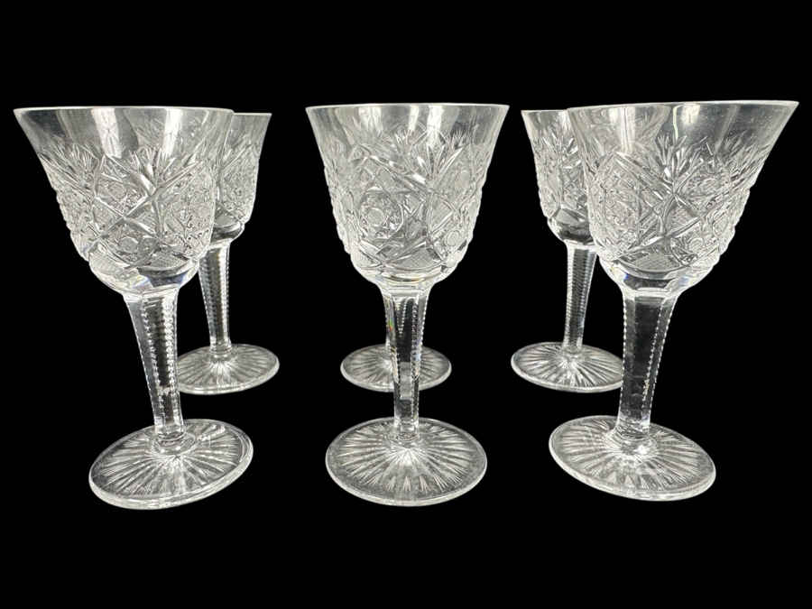 (6) Vintage Bohemia Hand Cut Lead Crystal Stemware Glasses Made In Czechoslovakia 4H