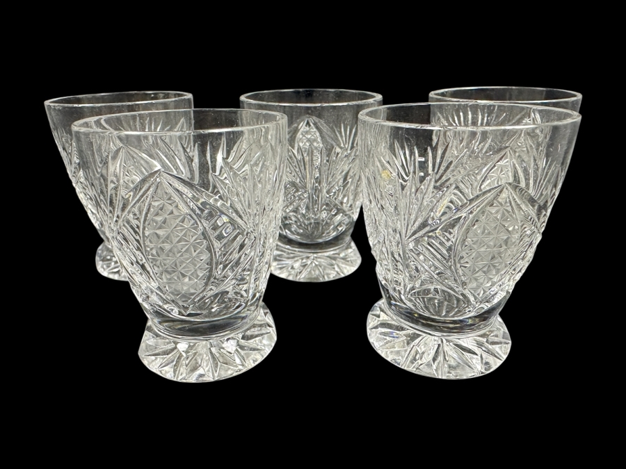 (5) Vintage Bohemia Hand Cut Lead Crystal Shot Glasses Made In Czechoslovakia 2.25H