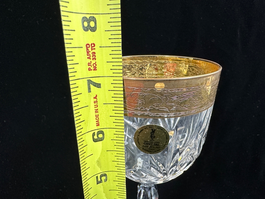 (6) New 24K Gold Rim Alfa & Omega Crystal Stemware Glasses Murano Italy In Original Box 7H [Photo 12]