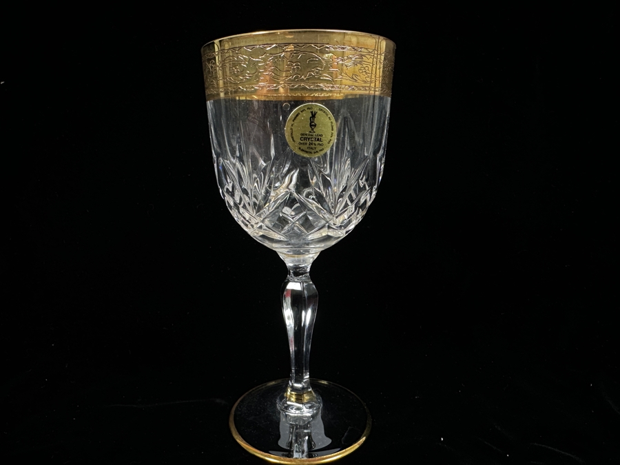 (6) New 24K Gold Rim Alfa & Omega Crystal Stemware Glasses Murano Italy In Original Box 7H [Photo 10]