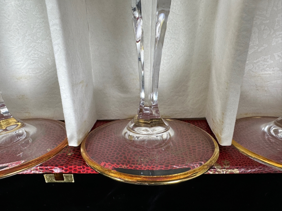 (6) New 24K Gold Rim Alfa & Omega Crystal Stemware Glasses Murano Italy In Original Box 7H [Photo 9]