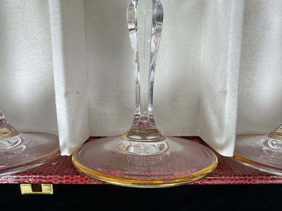 (6) New 24K Gold Rim Alfa & Omega Crystal Stemware Glasses Murano Italy In Original Box 7H [Photo 6]
