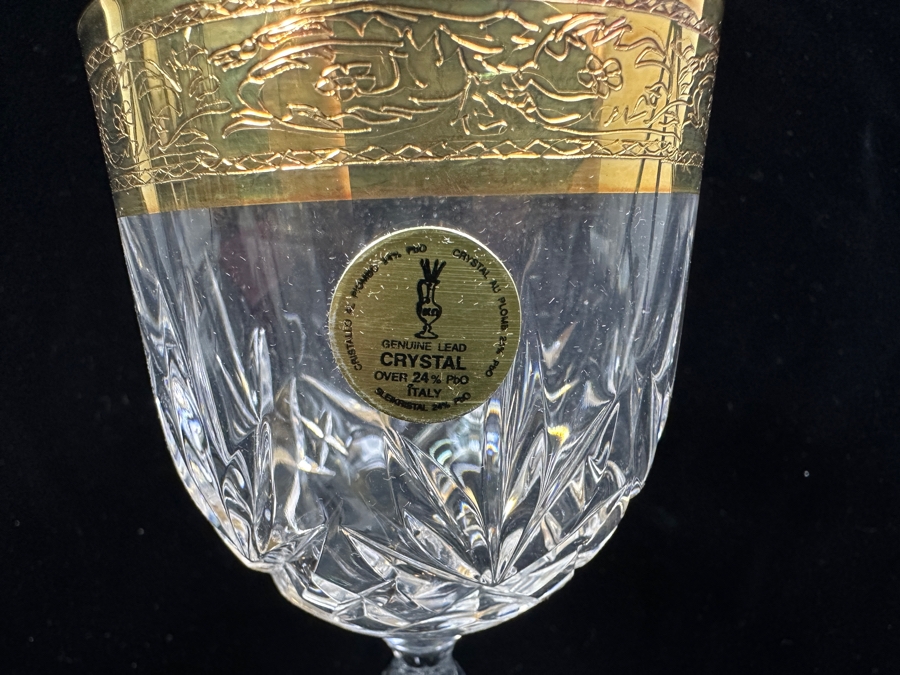 (6) New 24K Gold Rim Alfa & Omega Crystal Stemware Glasses Murano Italy In Original Box 7H [Photo 9]