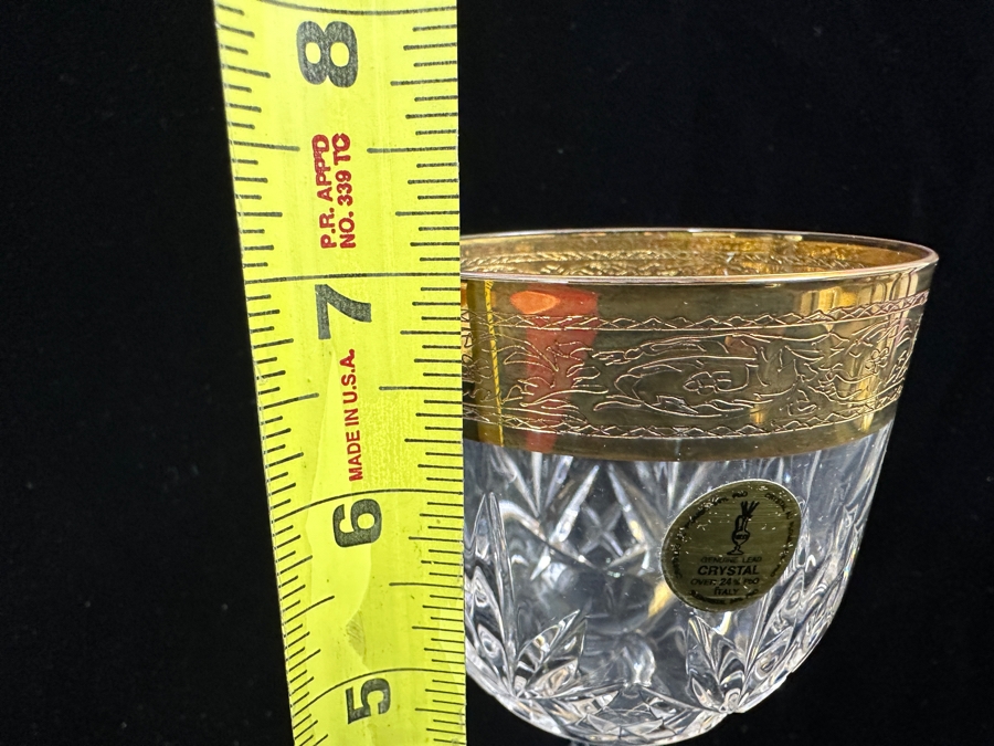 (6) New 24K Gold Rim Alfa & Omega Crystal Stemware Glasses Murano Italy In Original Box 7H [Photo 11]