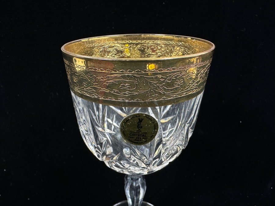 (6) New 24K Gold Rim Alfa & Omega Crystal Stemware Glasses Murano Italy In Original Box 7H [Photo 10]