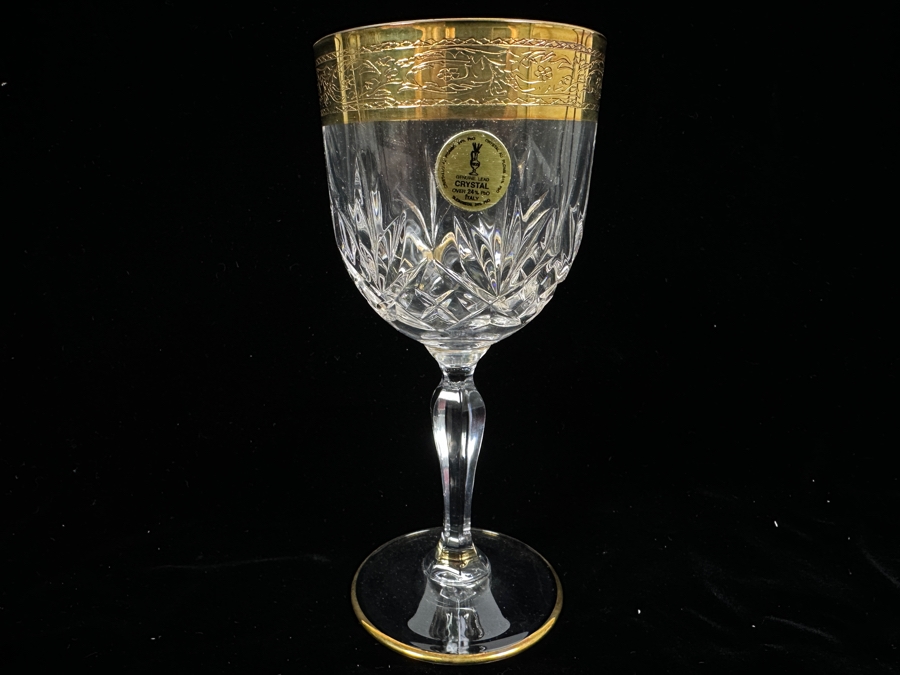 (6) New 24K Gold Rim Alfa & Omega Crystal Stemware Glasses Murano Italy In Original Box 7H [Photo 8]