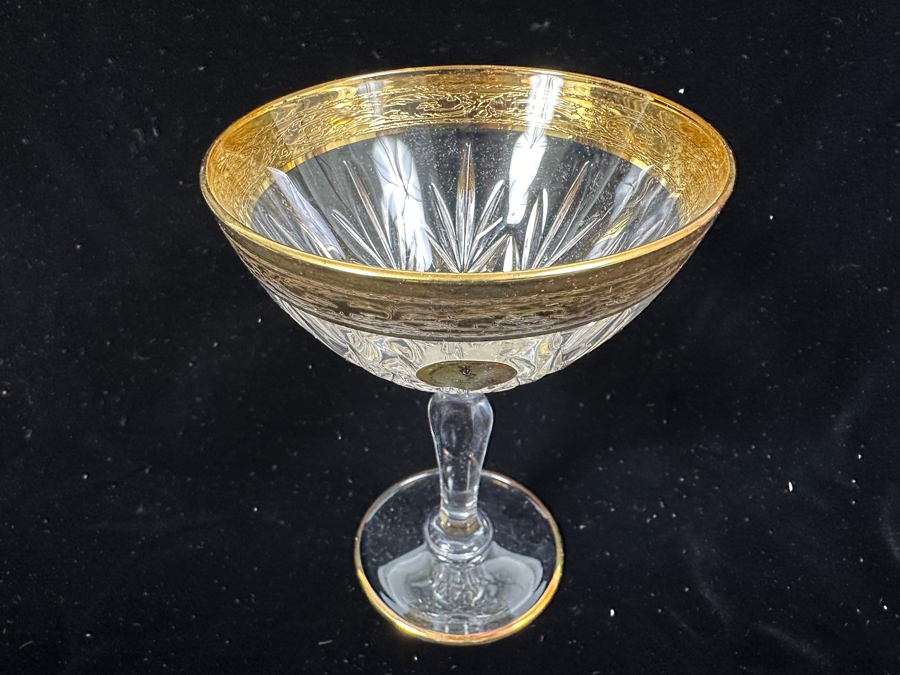 (6) New 24K Gold Rim Alfa & Omega Crystal Stemware Glasses Murano Italy In Original Box 5.5H [Photo 9]
