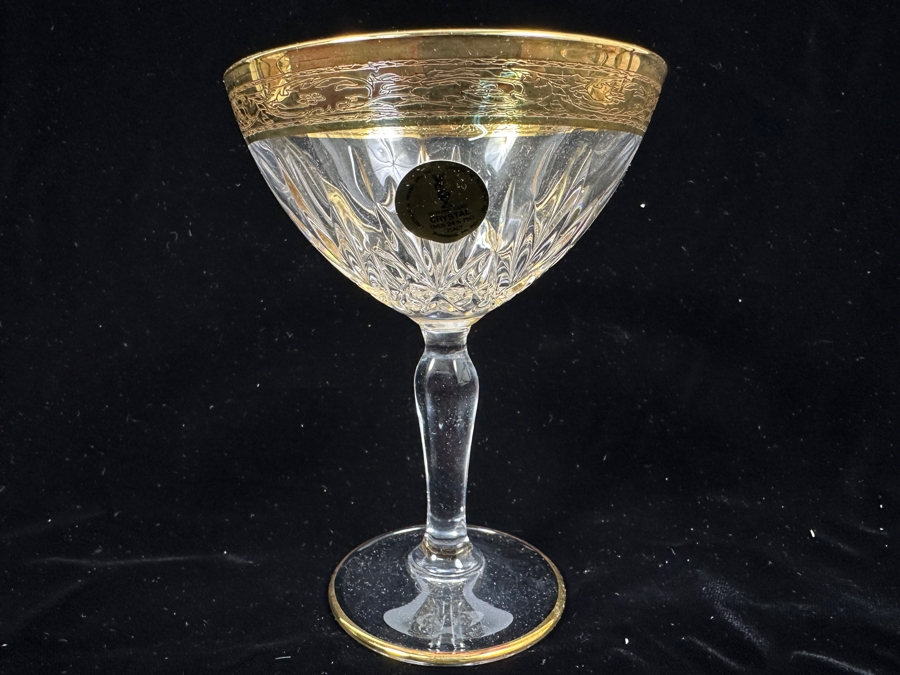 (6) New 24K Gold Rim Alfa & Omega Crystal Stemware Glasses Murano Italy In Original Box 5.5H [Photo 8]
