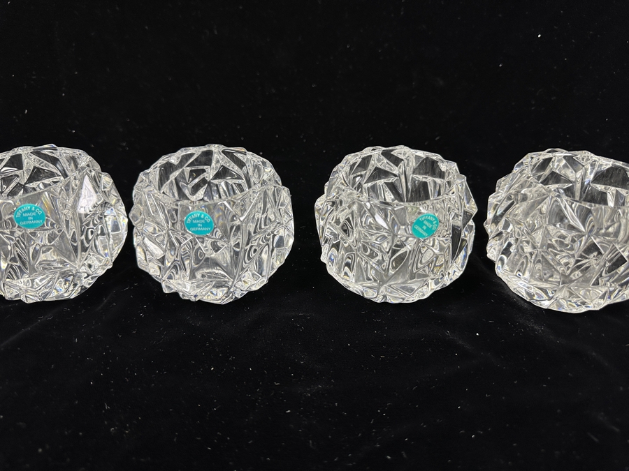(4) New Tiffany & Co Crystal Rock Cut Crystal Candle Holders Votives 2.75H [Photo 6]
