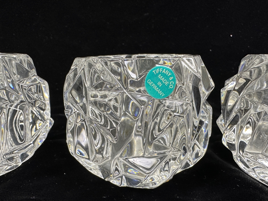 (4) New Tiffany & Co Crystal Rock Cut Crystal Candle Holders Votives 2.75H [Photo 7]