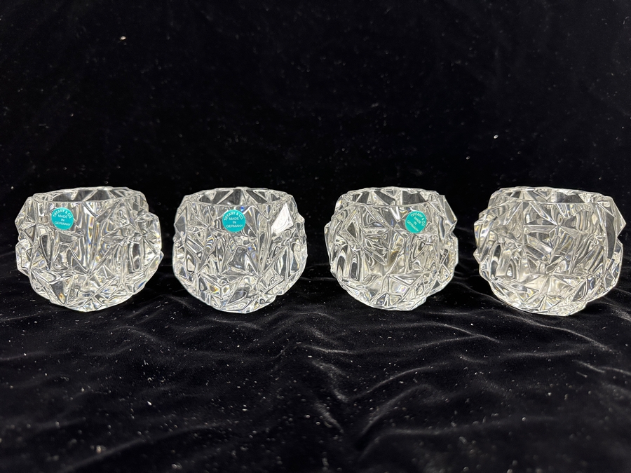 (4) New Tiffany & Co Crystal Rock Cut Crystal Candle Holders Votives 2.75H [Photo 2]