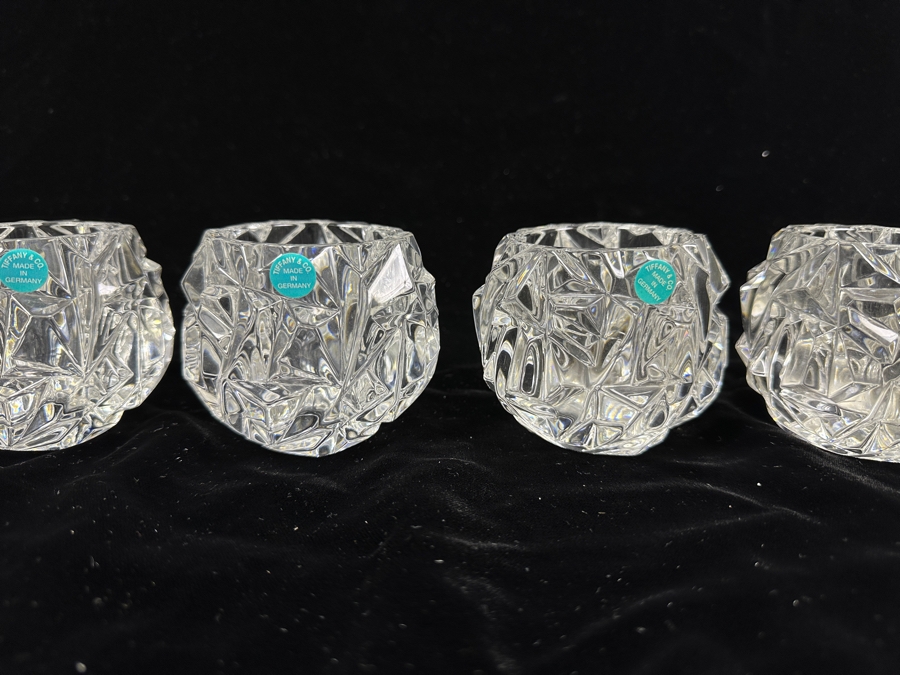(4) New Tiffany & Co Crystal Rock Cut Crystal Candle Holders Votives 2.75H [Photo 4]