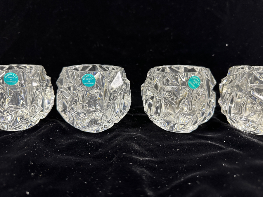 (4) New Tiffany & Co Crystal Rock Cut Crystal Candle Holders Votives 2.75H [Photo 3]