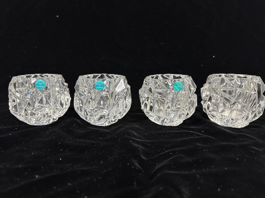(4) New Tiffany & Co Crystal Rock Cut Crystal Candle Holders Votives 2.75H [Photo 5]