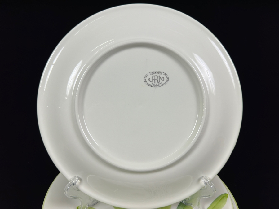 (8) Italian Hand Decorated 12' JRM Ceramic Plates With A Green Floral Design [Photo 3]