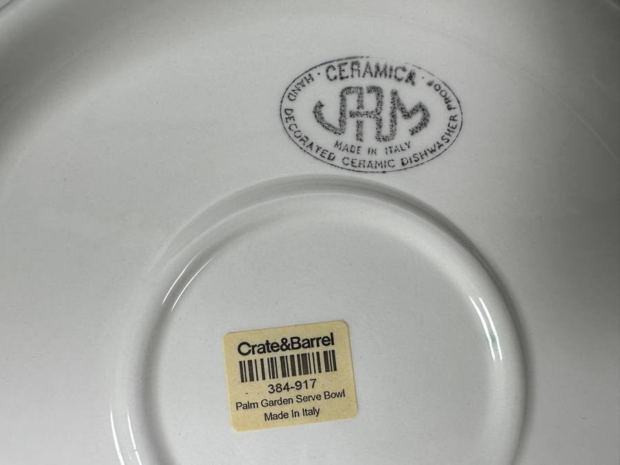 Italian Hand Decorated JRM Ceramic Palm Garden Serve Bowl 14W [Photo 5]