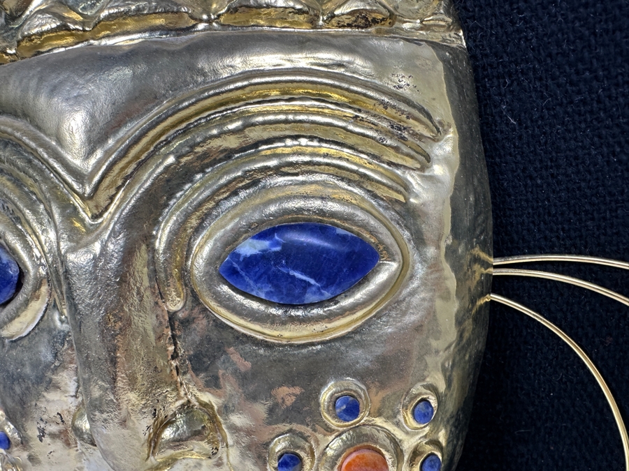 Reproduction Pre-Columbian Gold Tribal Mask With Semi-Precious Stones 18 X 19 [Photo 5]