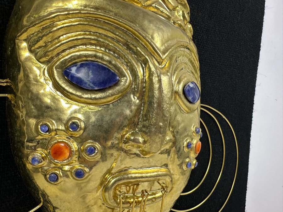 Reproduction Pre-Columbian Gold Tribal Mask With Semi-Precious Stones 18 X 19 [Photo 3]