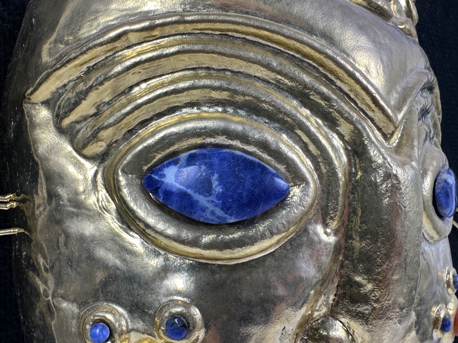 Reproduction Pre-Columbian Gold Tribal Mask With Semi-Precious Stones 18 X 19 [Photo 4]