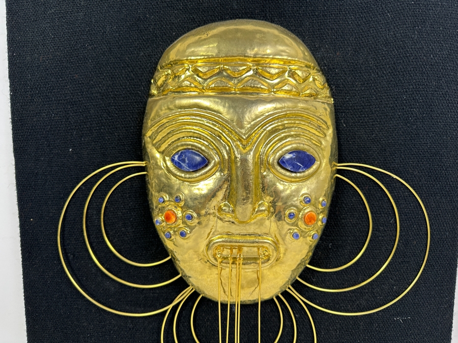 Reproduction Pre-Columbian Gold Tribal Mask With Semi-Precious Stones 18 X 19 [Photo 2]