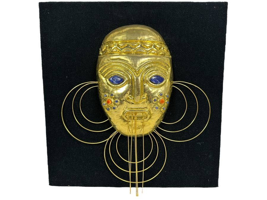 Reproduction Pre-Columbian Gold Tribal Mask With Semi-Precious Stones 18 X 19 [Photo 1]