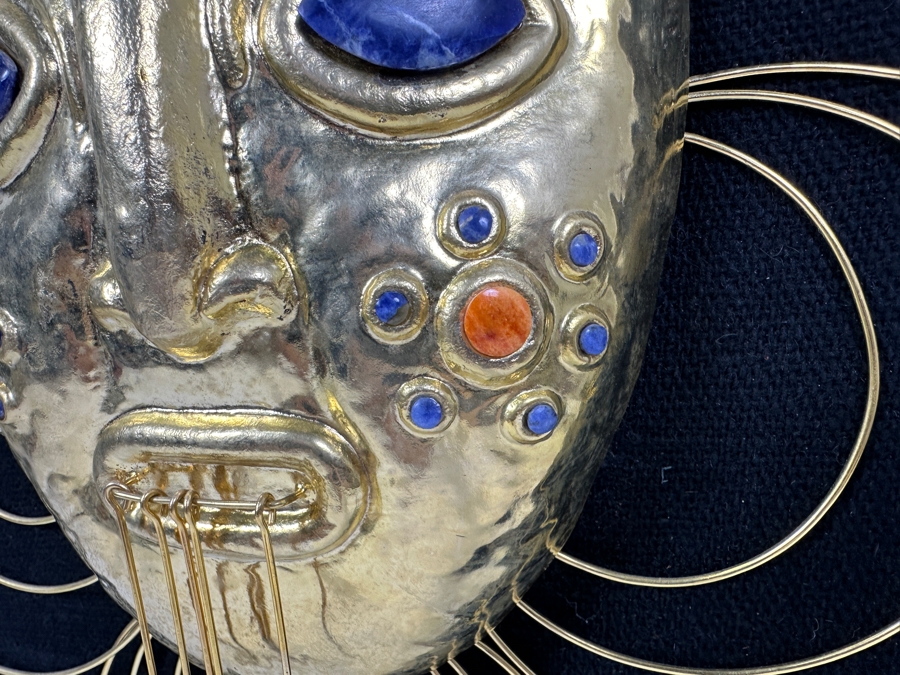 Reproduction Pre-Columbian Gold Tribal Mask With Semi-Precious Stones 18 X 19 [Photo 6]