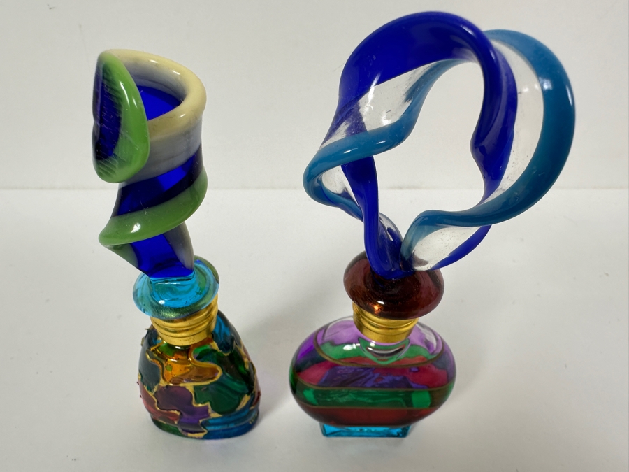 Pair Of Italian Murano Glass Perfume Bottles 4.5H [Photo 2]