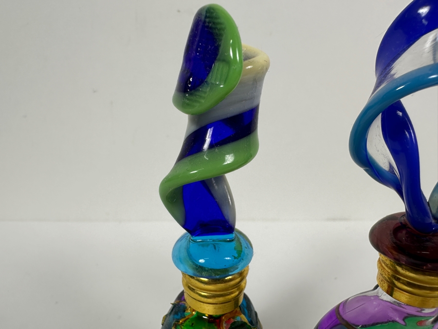 Pair Of Italian Murano Glass Perfume Bottles 4.5H [Photo 3]