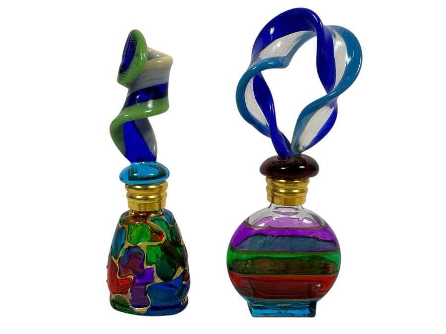 Pair Of Italian Murano Glass Perfume Bottles 4.5H [Photo 1]
