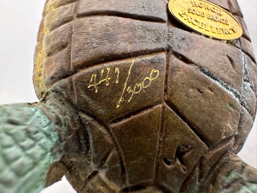 Limited Edition Solid Bronze Sea Turtle Signed JK Honor Excellence Numbered 441 Of 3,000 3L [Photo 9]