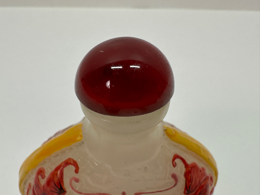 Vintage Chinese Hand Painted Glass Snuff Bottle Decorated With Bats And Featuring A Central Shou Symbol 3H [Photo 7]